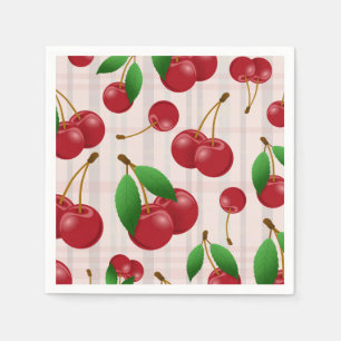 Serviette En Papier cerises rouges sucrées sur plaid pastel