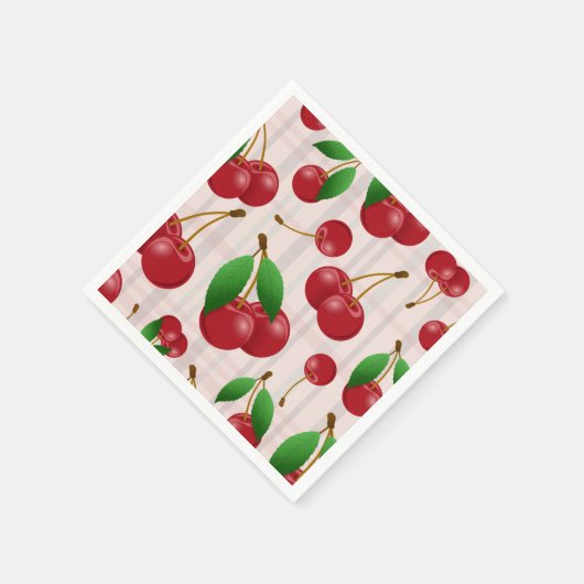 Serviette En Papier cerises rouges sucrées sur plaid pastel (Coin)