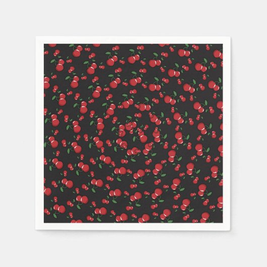 Serviette En Papier Cerises rouges sur Black Cute Fruit Anniversaire (Devant)
