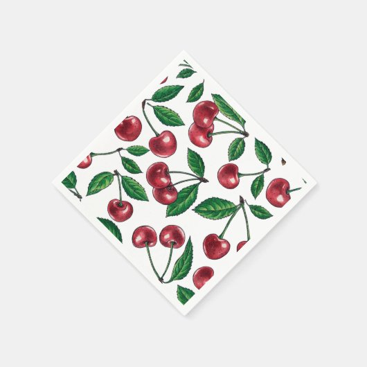Serviette En Papier Cerises rouges sur blanc (Coin)