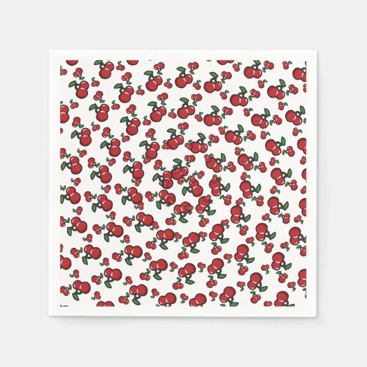 Serviette En Papier Cerises rouges sur Fruit blanc mignonne fête d'ann (Devant)