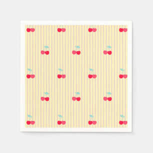 Serviette En Papier Cerises Rouges Vintage & Rayures Pop Rétro