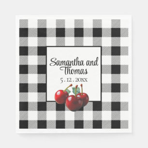 Serviette En Papier Cerises Vintage gingham noir blanc