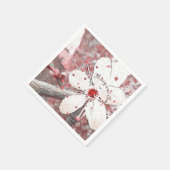 Serviette En Papier cerisier fleur mariage rouge et blanc élégant (Coin)
