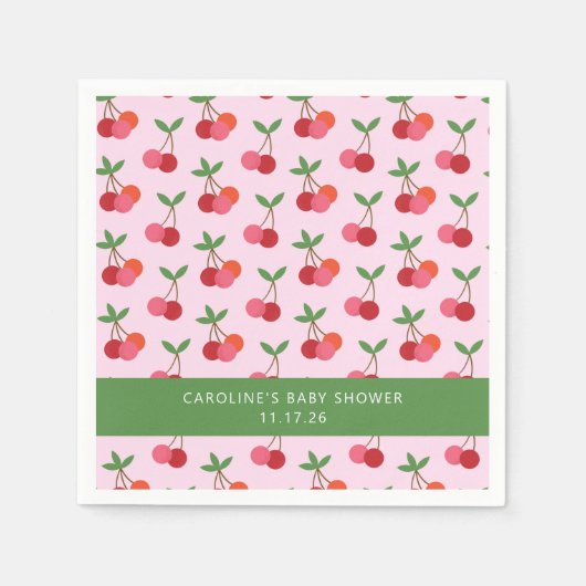 Serviette En Papier Cerisier Fruit rose Vert mignon Baby shower person (Devant)