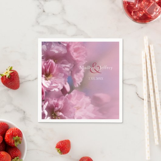 Serviette En Papier cerisier rose fleurs mariage de printemps (En situation)