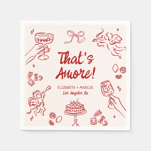 Serviette En Papier C'est Amore ! Fiançailles italien rouge (Devant)