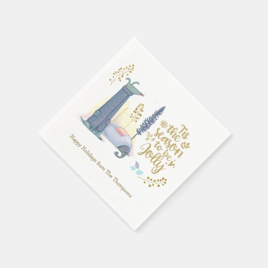 Serviette En Papier C'Est La Saison Cute Chien Chat Gold Script Noël (Coin)