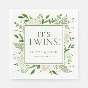 Serviette En Papier C'est le Baby shower Twins White Hydrangeas