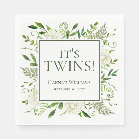 Serviette En Papier C'est le Baby shower Twins White Hydrangeas (Devant)