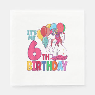 Serviette En Papier C'est mon 6ème anniversaire Licorne Garçons Filles