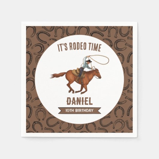 Serviette En Papier C'est Rodeo Time Cowboy anniversaire (Devant)