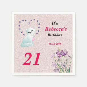 Serviette En Papier C'est Son Anniversaire Kitten and Flowers Version