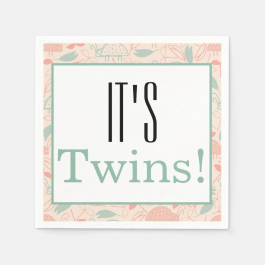 Serviette En Papier C'est Twins ! Papier à Baby shower Floral (Devant)