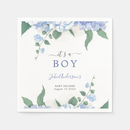 Serviette En Papier C'est un Baby shower botanique d'Hydrangée Bleue G (Devant)