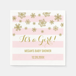 Serviette En Papier C'est un baby shower de neige d'or de rayures de