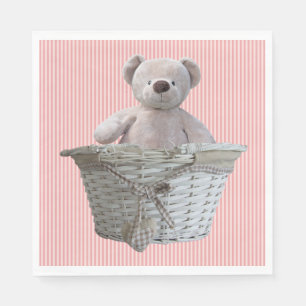 Serviette En Papier C'est un baby shower de rayures de rose d'ours de