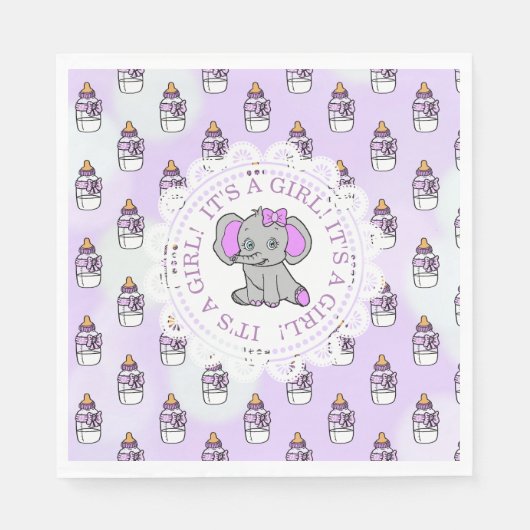 Serviette En Papier C'est un Baby shower d'éléphant mauve, une fille (Devant)