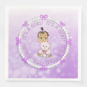 Serviette En Papier C'est un Baby shower pour bébé pourpre et ours en