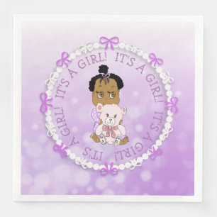 Serviette En Papier C'est un Baby shower pour bébé pourpre et ours en