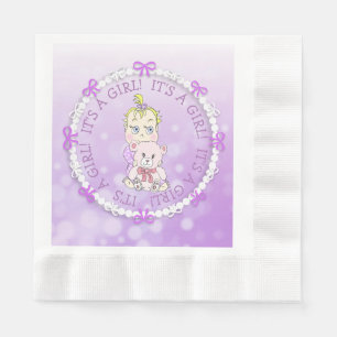 Serviette En Papier C'est un Baby shower pour bébé pourpre et ours en