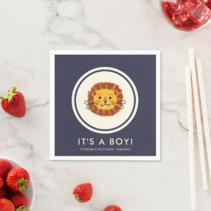 Serviette En Papier C'est un Baby shower Safari Boy Blue Lion Jungle