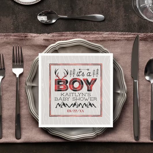 Serviette En Papier C'est un garçon ! Baby shower de bûcheron rustique