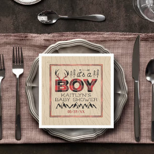 Serviette En Papier C'est un garçon ! Baby shower de bûcheron rustique
