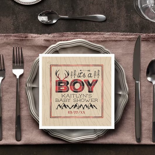 Serviette En Papier C'est un garçon ! Baby shower de bûcheron rustique