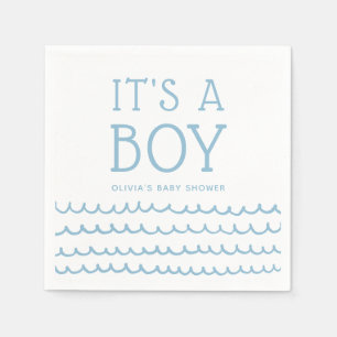 Serviette En Papier C'est un garçon Baby shower nautique   Vagues bleu