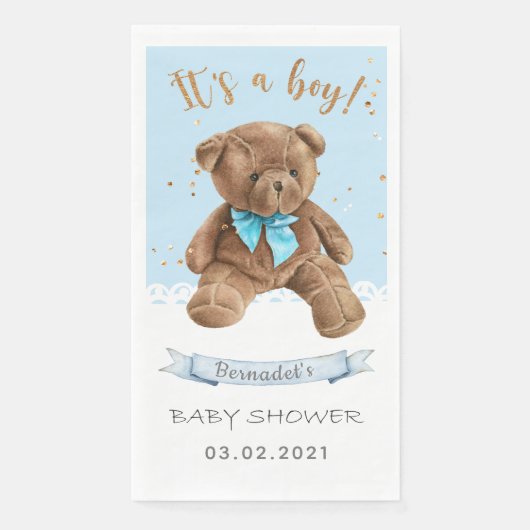 Serviette En Papier C'est un garçon ! Baby shower Teddy Bear (Devant)