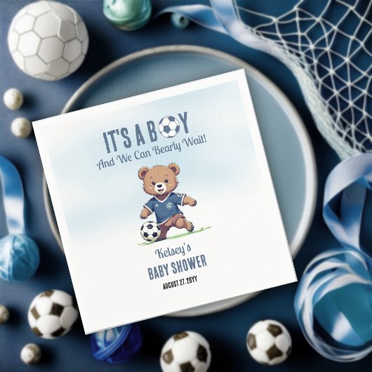 Serviette En Papier C'est un garçon Bearly Wait Soccer Player Baby sho