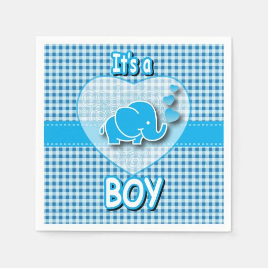 Serviette En Papier C'est un garçon, bleu & blanc avec un éléphant de  (Devant)