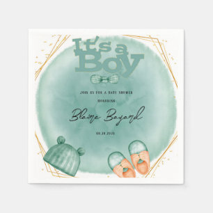 Serviette En Papier C'est un garçon dans le Baby shower Vert et Or de