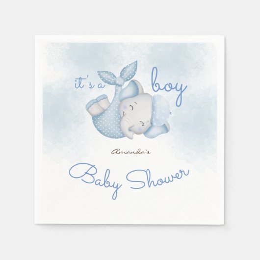 Serviette En Papier C'est un garçon éléphant bébé garçon douche bleu (Devant)