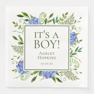 Serviette En Papier C'est un garçon Hydrangeas bleues Baby Shower garç