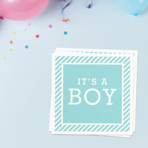 Serviette En Papier C'est un garçon Modern Aqua Baby shower Blue Stri
