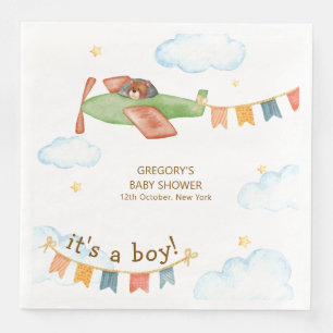 Serviette En Papier C'est un garçon Ours Avion Ciel Baby Shower 