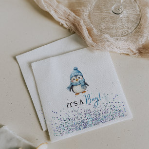 Serviette En Papier C'est un Garçon Pingouin Baby Shower Hiver