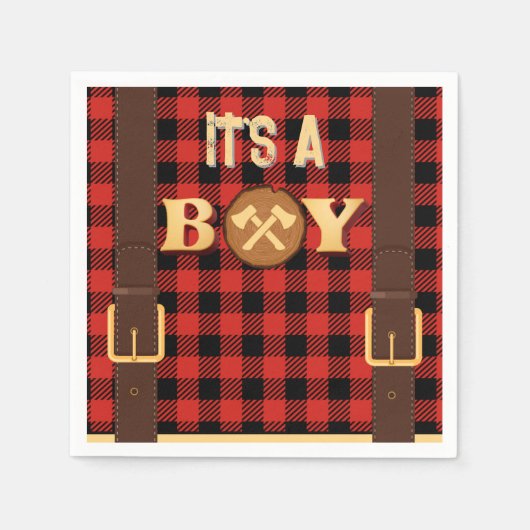 Serviette En Papier C'est un garçon Rustic Lumberjack Flannel Baby sho (Devant)