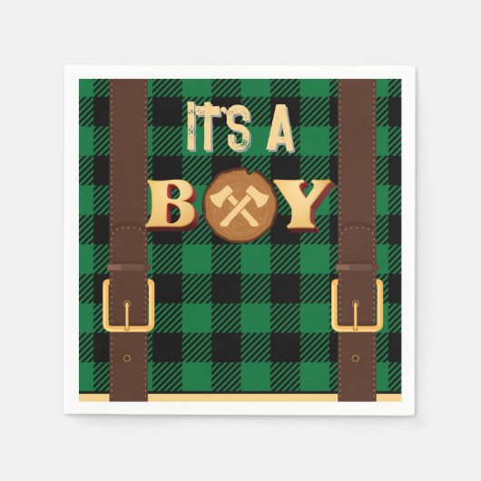 Serviette En Papier C'est un garçon Rustic Lumberjack Flannel Baby sho (Devant)