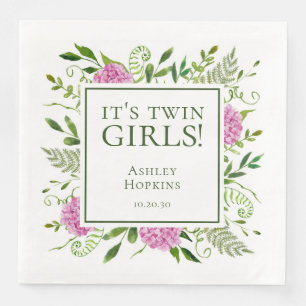 Serviette En Papier C'est une Fête de Bébé Fille Jumeaux Fleurs d'Hydr