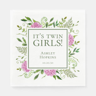 Serviette En Papier C'est une Fête de Bébé Fille Jumeaux Fleurs d'Hydr