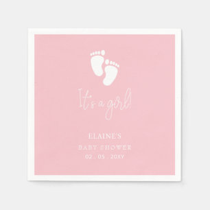 Serviette En Papier C'est une fille Baby Footprint Baby shower rose mi