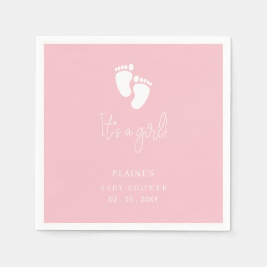 Serviette En Papier C'est une fille Baby Footprint Baby shower rose mi (Devant)