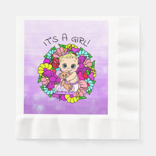 Serviette En Papier C'est une fille, Baby shower caucasien de la fille (Devant)