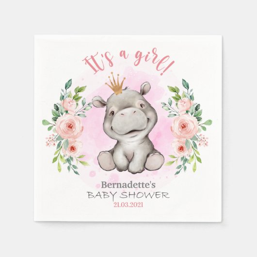 Serviette En Papier C'est une fille Baby shower Hippo serviettes (Devant)