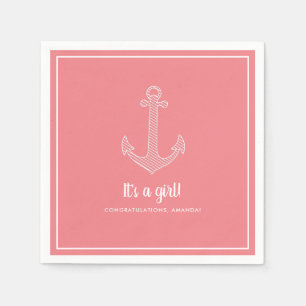 Serviette En Papier C'est une fille Baby shower rose nautique serviett