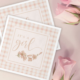 Serviette En Papier C'est une fille Blush rose En vichy Baby shower Fl