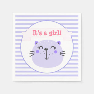 Serviette En Papier C'est une fille. Cat mou pourpre Baby shower